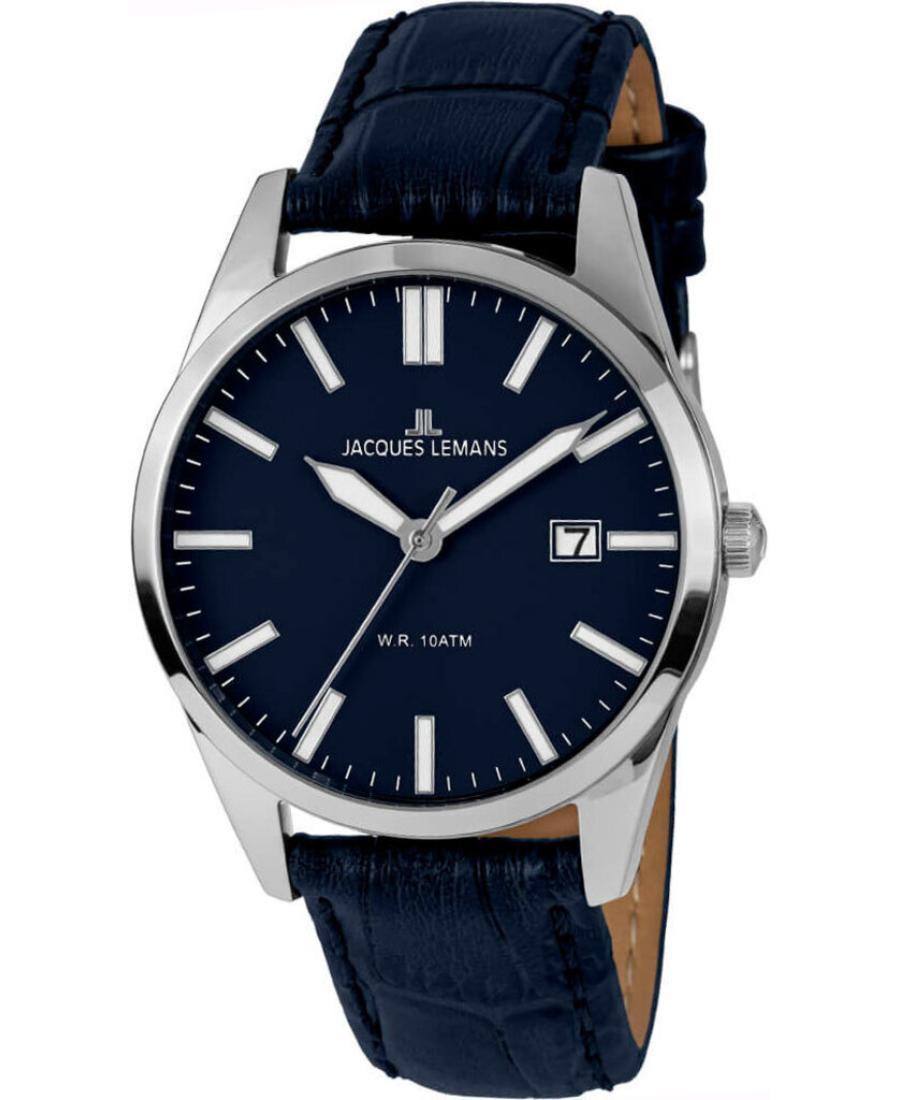 Men Klassisch Quartz Analog Watch JACQUES LEMANS 1-2002F Blau Dial 40mm
