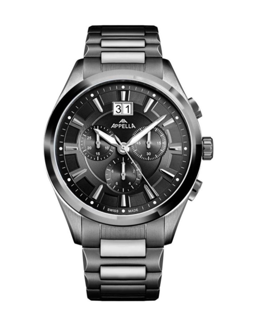 Men Classic Analog Swiss Quartz Watch Chronograph APPELLA Schwarz Dial 42mm L70016.S116CH