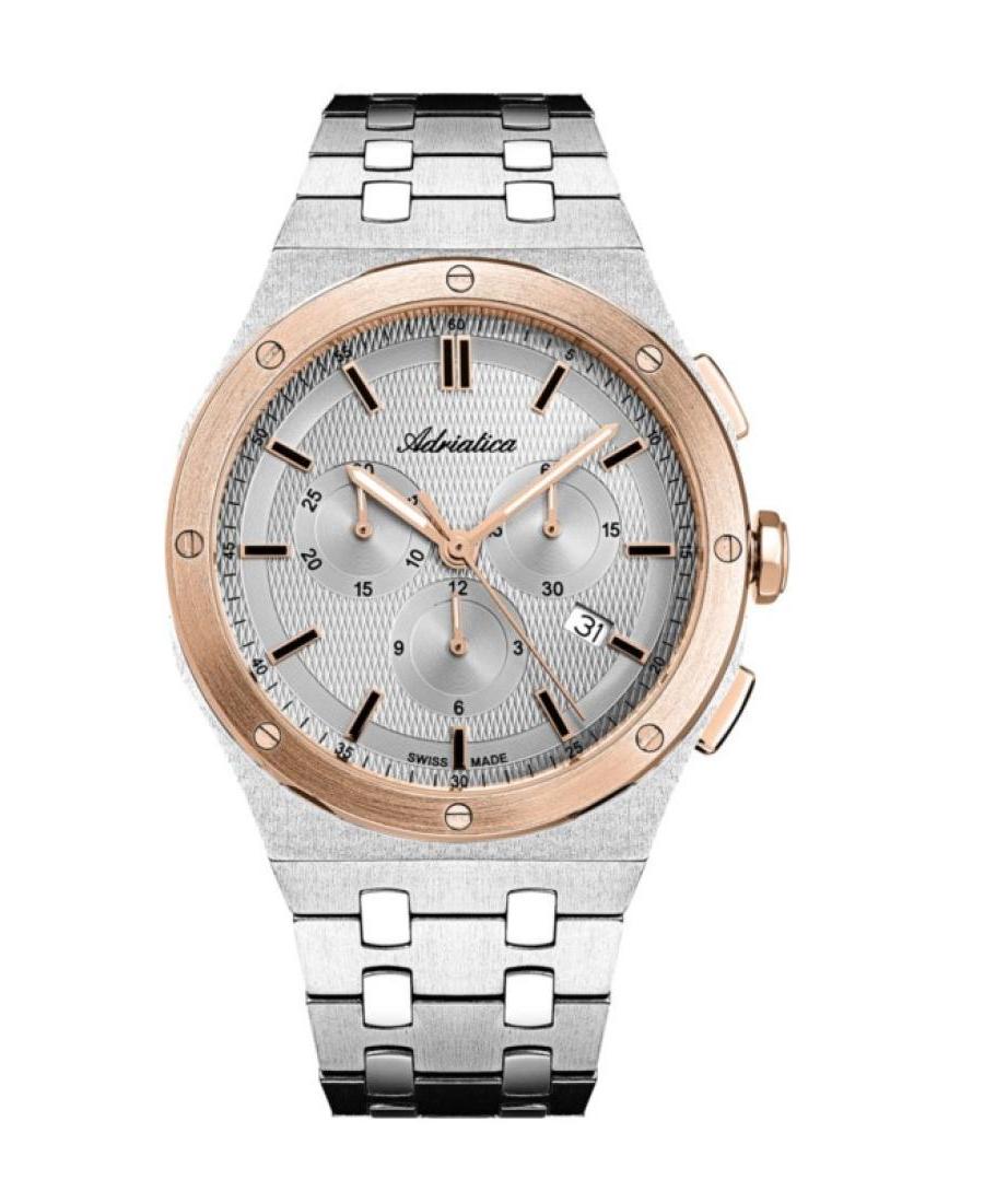 Men Classic Analog Swiss Quartz Watch Chronograph ADRIATICA Silver color Dial 42mm A8337.R117CH