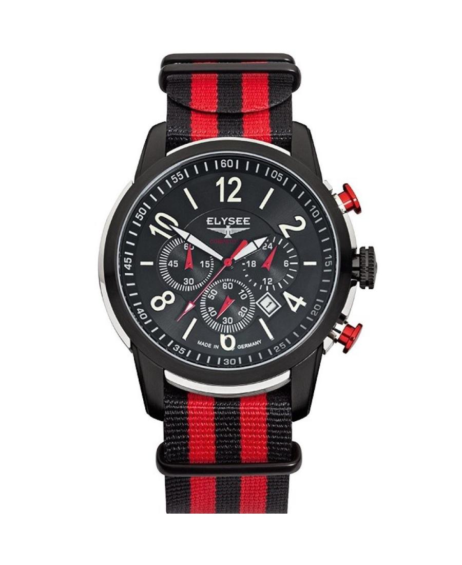 Men Sports Klasické Quartz Analog Watch Chronograph ELYSEE ELS-80524 Černá Dial 45mm
