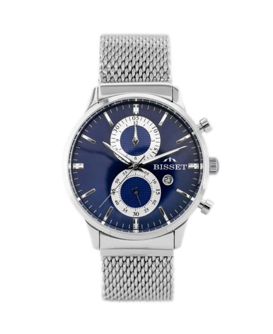 Men Functional Klasické Swiss Quartz Analog Watch Chronograph BISSET BSDD88SIDX05AX Modrá Dial 43mm