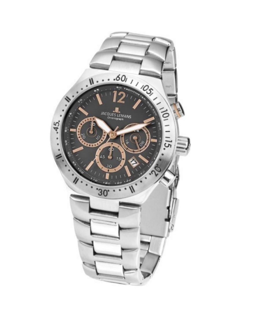 Men Klasické Quartz Watch Chronograph JACQUES LEMANS 1-1837I Silver color Dial 42mm