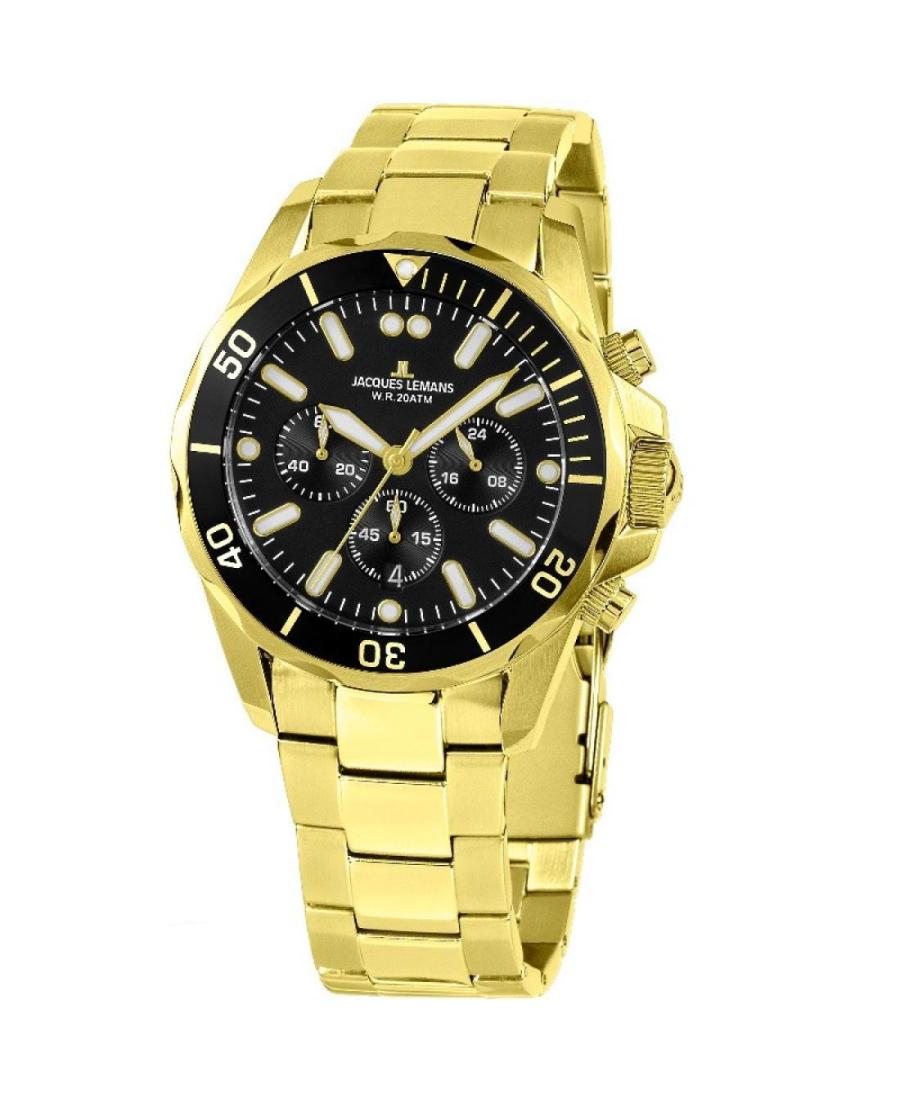 Men Klasické Diver Quartz Analog Watch Chronograph JACQUES LEMANS 1-2091J Černá Dial 44mm