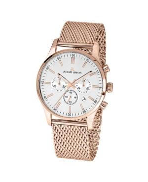 Мужские Fashion Классические Кварцевые Аналоговый Часы Хронограф JACQUES LEMANS 1-2025J Белый Циферблат 42mm