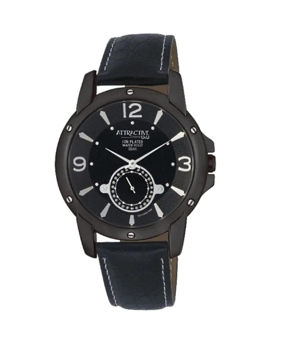 Men Fashion Japan Quartz Analog Watch Q&Q DA14J505Y Černá Dial 42mm