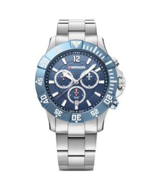 Vyriškas Klasikinis Sportinis Diver Swiss Kvarcinis Rodyklinis Watch Chronograph WENGER 01.0643.119 Mėlyna Dial 43mm