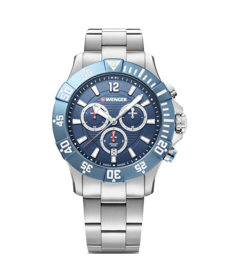 Mężczyźni sportowy klasyczny Diver Szwajcar kwarcowy analogowe Zegarek Chronograf WENGER 01.0643.119 Niebieska Wybierz 43mm