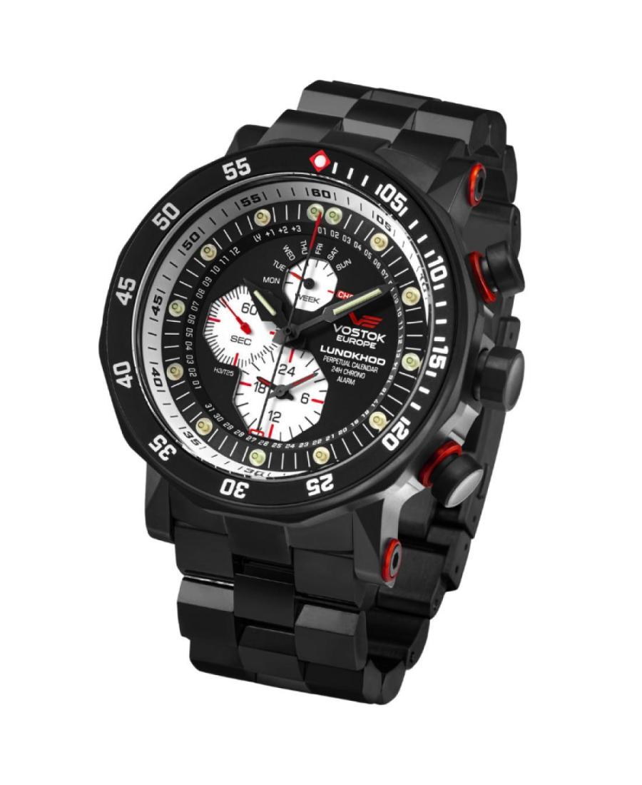 Vyriškas Su funkcijomis Sportinis Diver Luxury Kvarcinis Rodyklinis Watch Alarm VOSTOK EUROPE YM86-620C635BRSL Juodas Dial 49mm