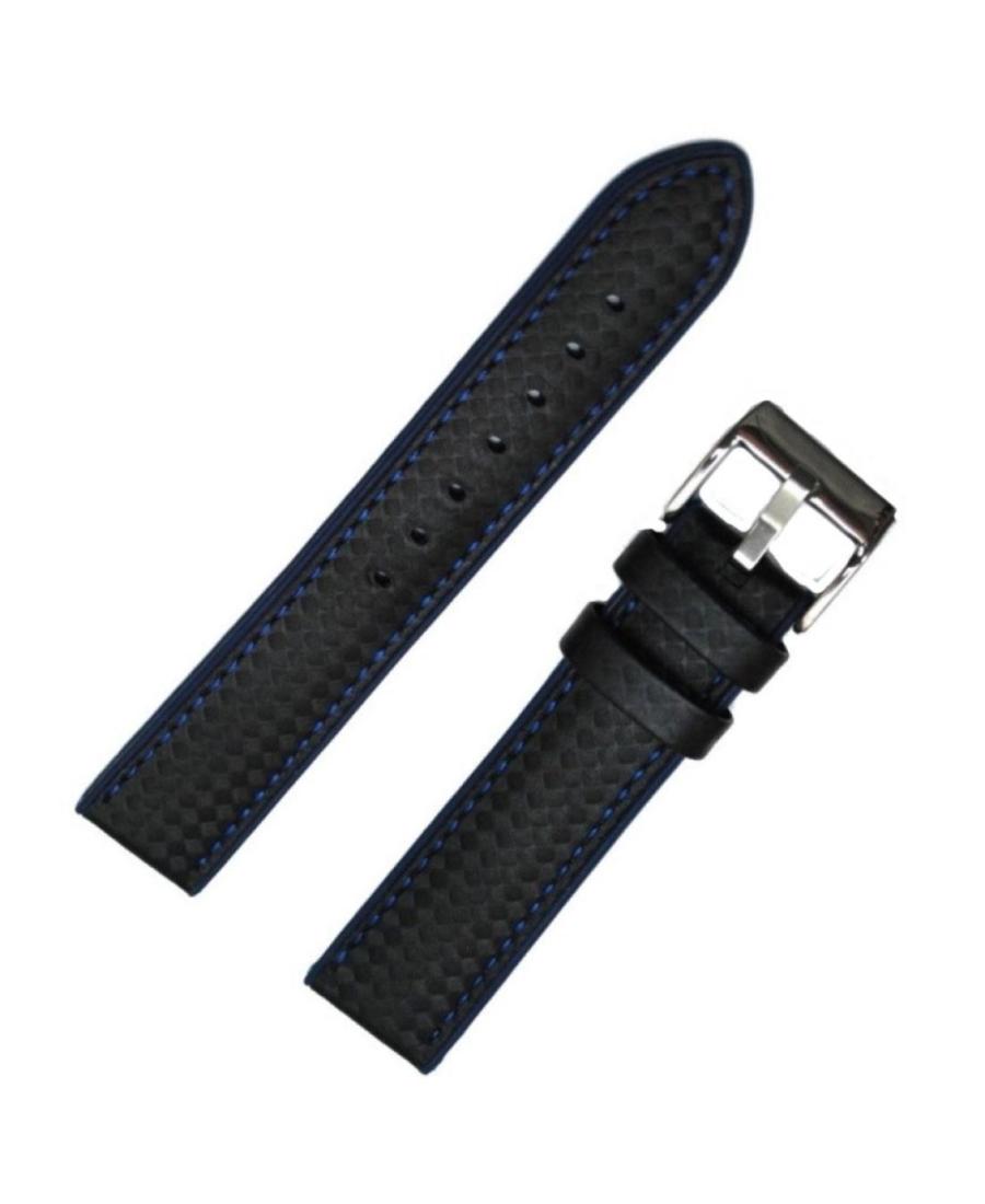 Watch Strap Diloy 400.52.22 Blue Silicone Schwarz Blau 22 mm