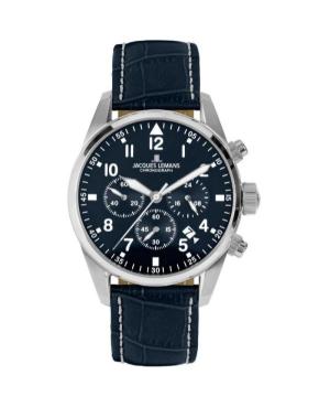 Men Classic Quartz Analog Watch Chronograph JACQUES LEMANS 42-2B Blue Dial 42mm