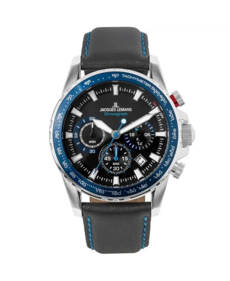Men Klasické Sports Quartz Analog Watch Chronograph JACQUES LEMANS 1-2099B.1 Černá Dial 42mm
