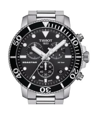Mężczyźni klasyczny sportowy Diver Szwajcar kwarcowy analogowe Zegarek Chronograf TISSOT T120.417.11.051.00 Czarny Wybierz 45mm image 4