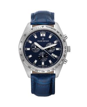 Men Classic Swiss Quartz Analog Watch Chronograph CLAUDE BERNARD 10247 3C BUIN Blue Dial 44mm