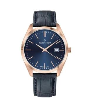 Men Classic Swiss Quartz Analog Watch CLAUDE BERNARD 70201 37R BUIR Blue Dial 42mm