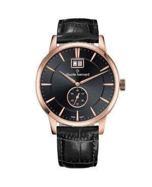 Men Classic Swiss Quartz Analog Watch CLAUDE BERNARD 64005 37R NIR3 Black Dial 40mm