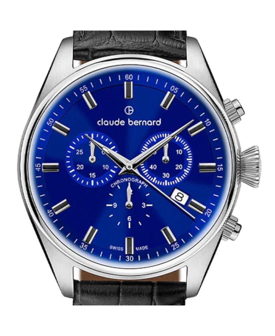 Men Klassisch Swiss Quartz Analog Watch Chronograph CLAUDE BERNARD 10254 3C BUIN Blau Dial 41mm