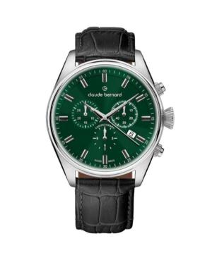 Men Classic Swiss Quartz Analog Watch Chronograph CLAUDE BERNARD 10254 3C VIN Green Dial 41mm