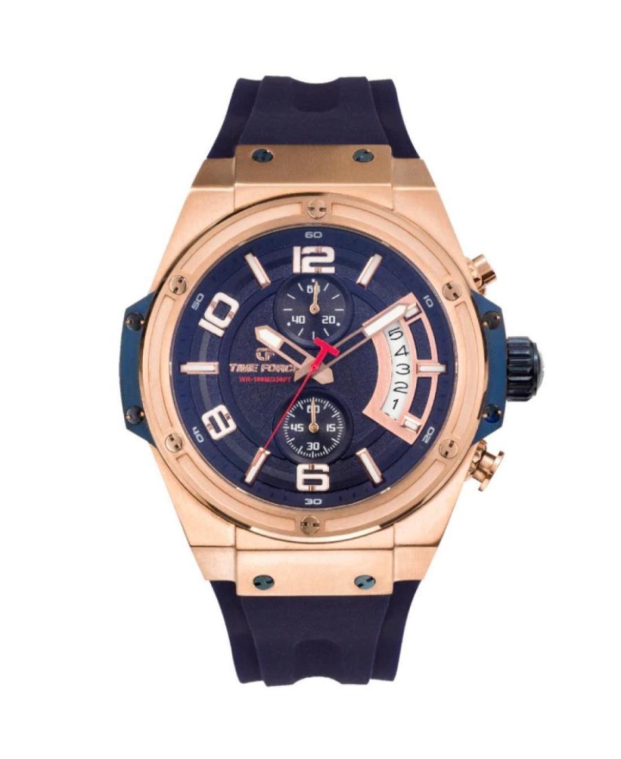 Men Sports Swiss Quartz Analog Watch Chronograph TIME FORCE TF5024MR-03 Blue Dial 46mm