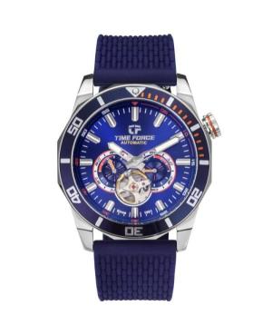 Men Sports Swiss Automatic Analog Watch Skeleton TIME FORCE TF5035M-03LTD Blue Dial 44mm