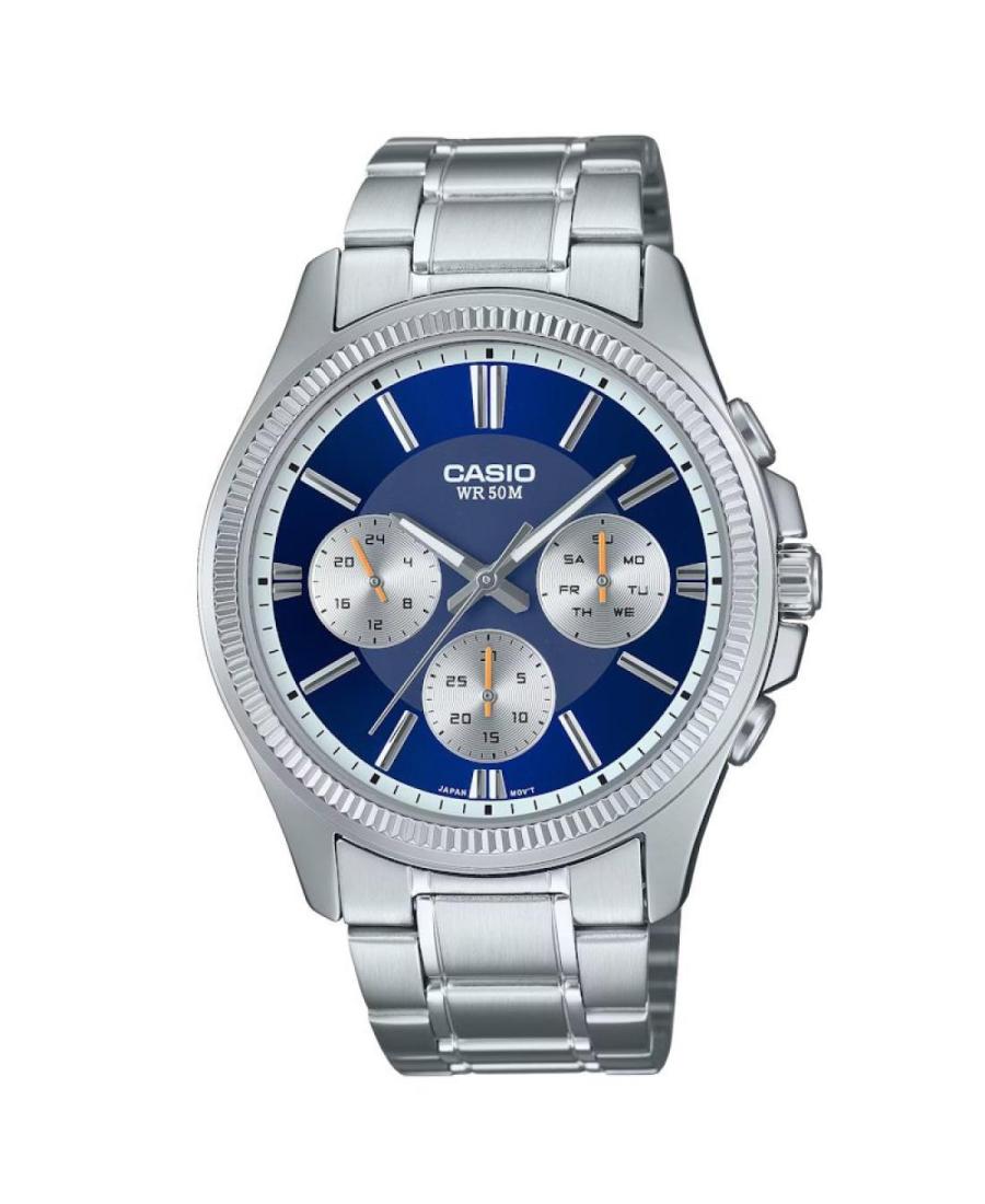 Men Klasické Japan Quartz Analog Watch CASIO MTP-1375PD-2A1VEF Silver Dial 43.8mm