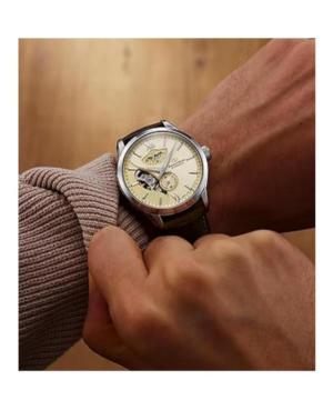 Men Klassisch Luxury Japan Automatic Analog Watch Skeleton ORIENT STAR RE-AV0B10G00B Gold color Dial 41mm