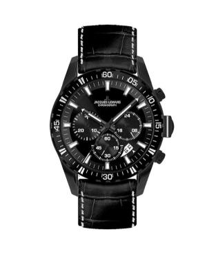 Men Fashion Klasické Quartz Analog Watch Chronograph JACQUES LEMANS 1-1801F Černá Dial 41mm