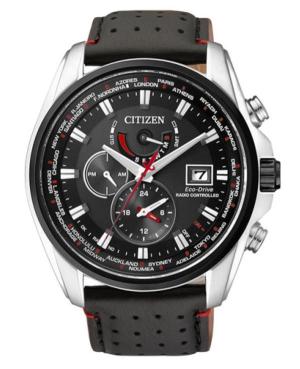 Men Functional Sports Japan Quartz Analog Watch Alarm CITIZEN AT9036-08E Black Dial 44mm