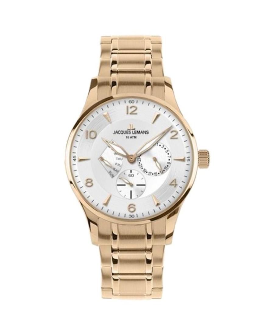 Men Klassisch Quartz Analog Watch JACQUES LEMANS 1-1827M Weiß Dial 40mm
