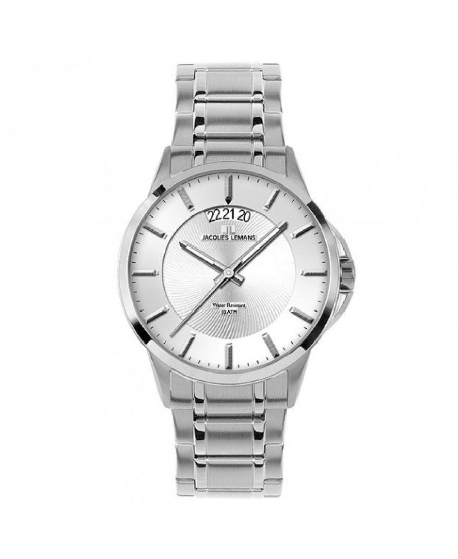 Men Klasické Quartz Analog Watch JACQUES LEMANS 1-1540E Silver color Dial 42mm