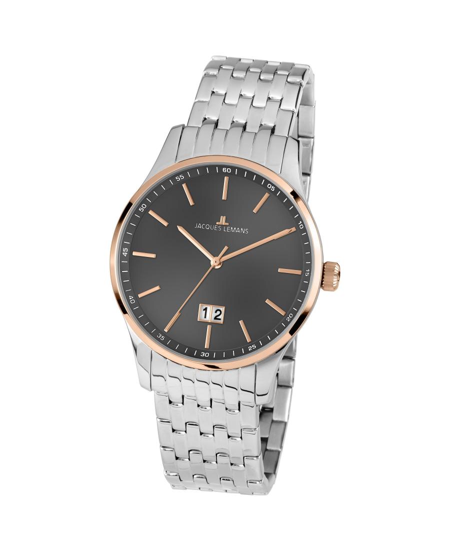 Men Fashion Quartz Analog Watch JACQUES LEMANS 1-1862K Silver color Dial 39.5mm