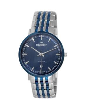 Men Klassisch Swiss Quartz Analog Watch BISSET BSDF01TIDX03BX Blau Dial 40mm