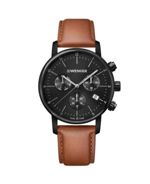 Men Klasické Swiss Quartz Analog Watch Chronograph WENGER 01.1743.115 Černá Dial 44mm