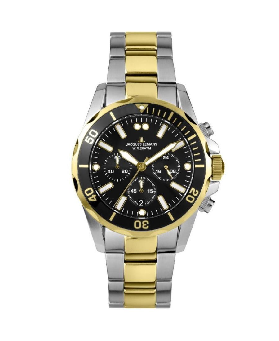 Men Sports Diver Quartz Analog Watch Chronograph JACQUES LEMANS 1-2091I Černá Dial 43mm