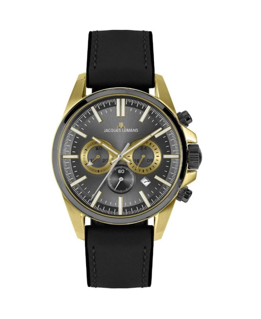 Men Sports Quartz Analog Watch Chronograph JACQUES LEMANS 1-2119D Silver color Dial 44mm