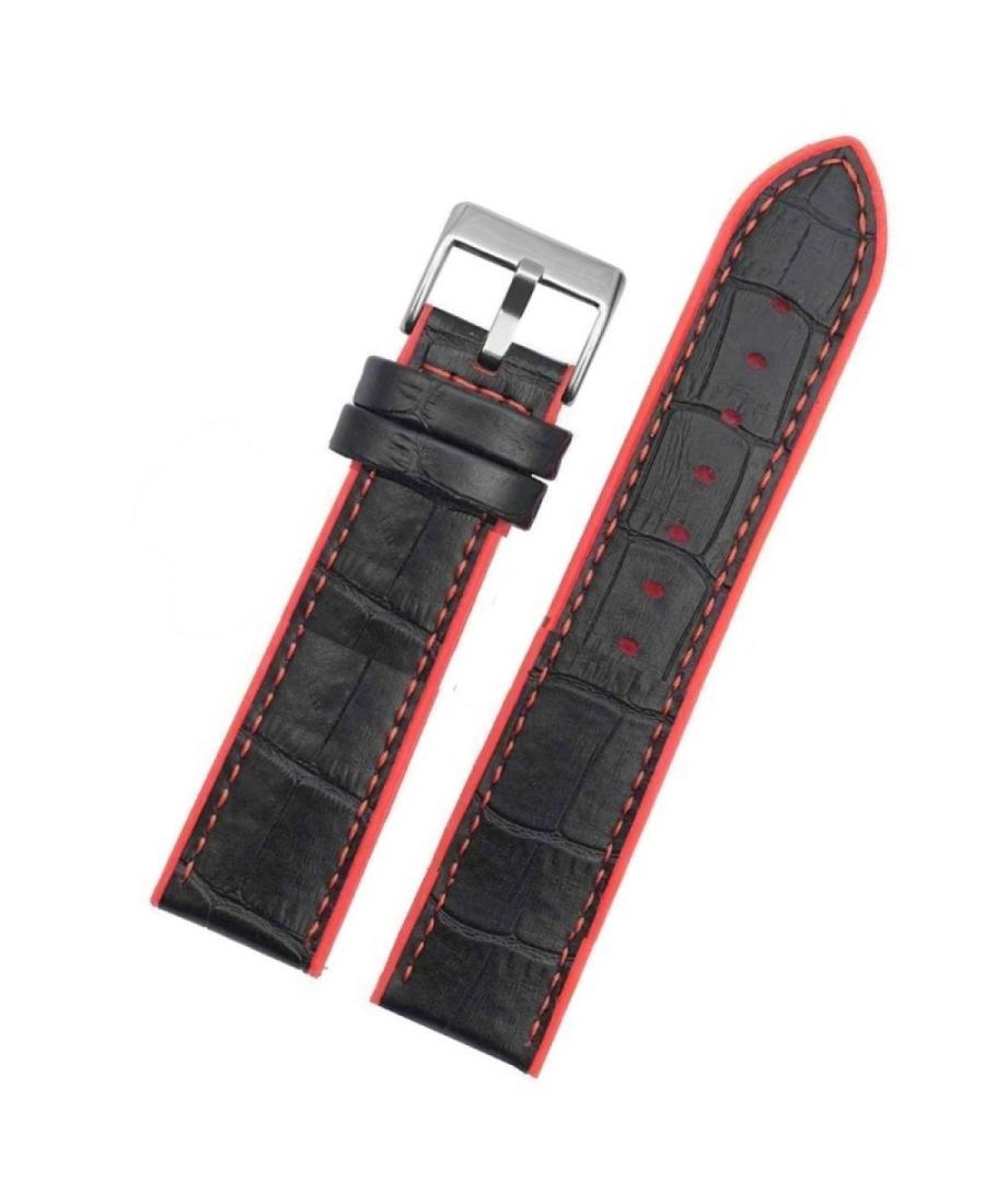 Watch Strap Diloy 420.53.20 Red Silicone Schwarz Rot 20 mm