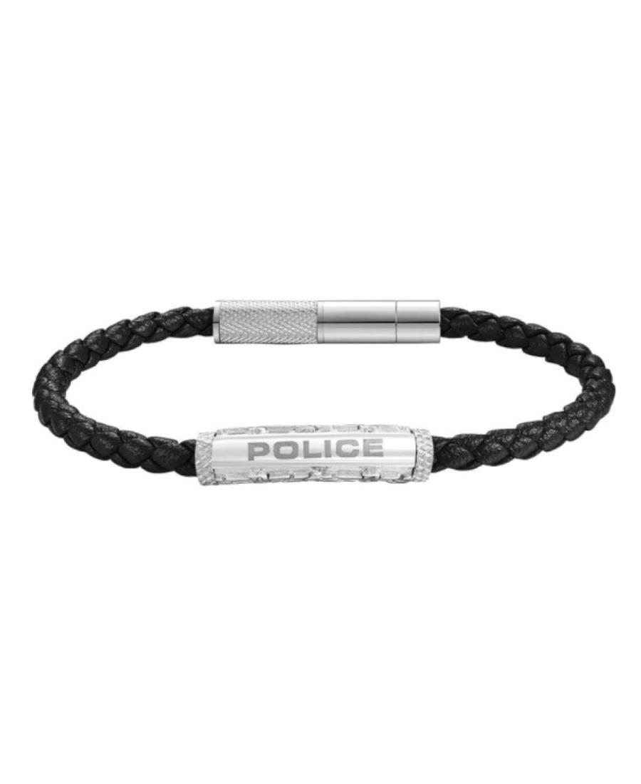 Police Warren Black Leather With Stainless Steel Wing Logo Gents Bracelet PEAGB0033601