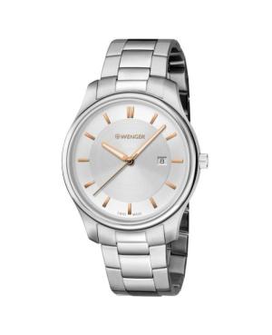 Men Classic Swiss Quartz Analog Watch WENGER 01.1441.105 Silver Dial 43mm