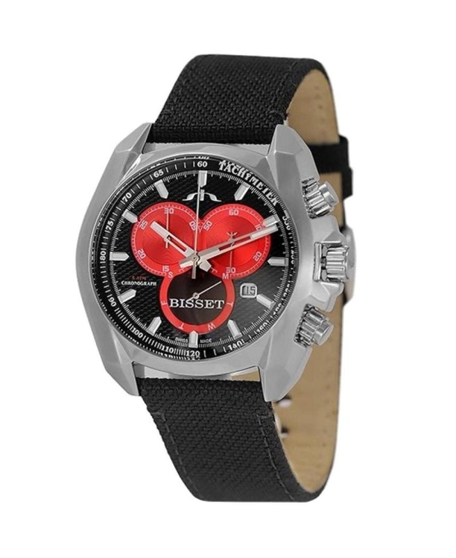 Men Sports Swiss Quartz Analog Watch Chronograph BISSET BSCC93SIBR Black Dial 45mm