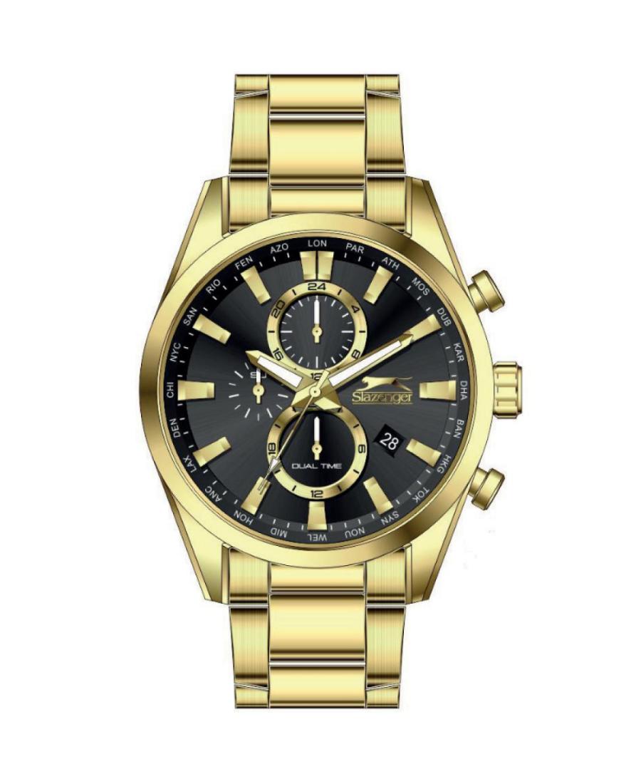 Men Klassisch Quartz Analog Watch SLAZENGER SL.9.2058.2.03 Schwarz Dial 44mm