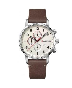 Men Klasické Swiss Quartz Analog Watch Chronograph WENGER 01.1543.113 Sand Dial 44mm