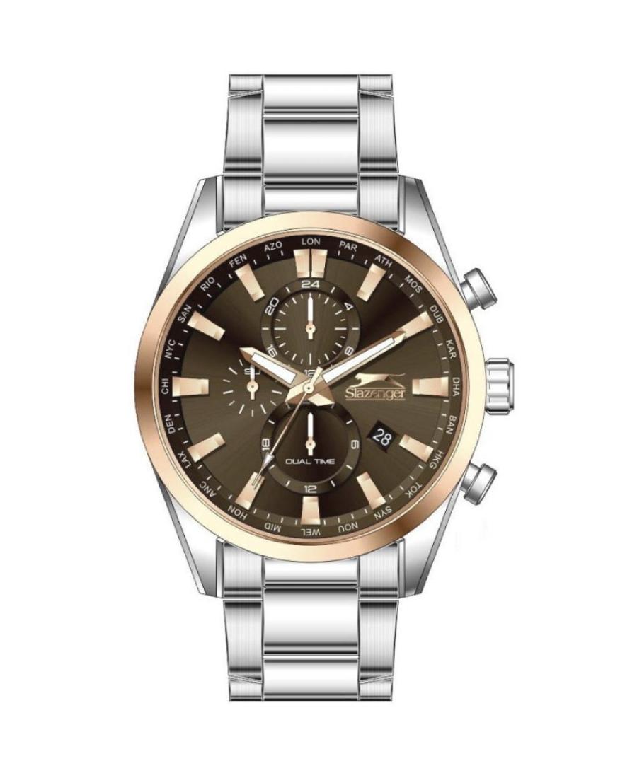 Men Klasické Quartz Analog Watch SLAZENGER SL.9.2058.2.05 Hnědá Dial 44mm