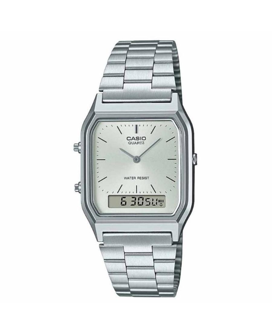 Men Japan Quartz Digital Watch Alarm CASIO AQ-230A-7AMQYES Silver Dial 28mm