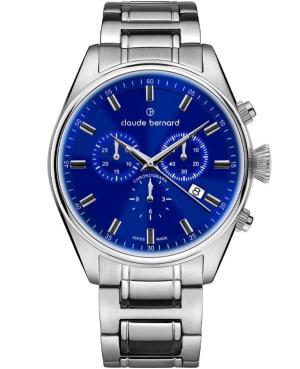 Men Classic Swiss Quartz Analog Watch Chronograph CLAUDE BERNARD 10254 3M BUIN Blue Dial 41mm