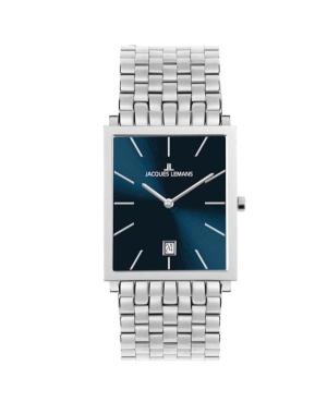Men Klassisch Quartz Analog Watch JACQUES LEMANS 1-2173H Blau Dial 30mm
