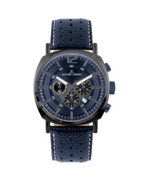Men Klasické Quartz Analog Watch Chronograph JACQUES LEMANS 1-1645R Modrá Dial 46mm