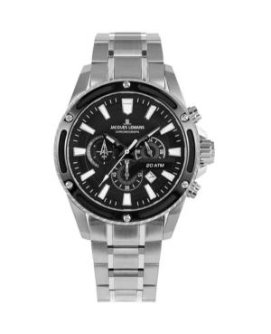 Men Classic Sports Diver Quartz Analog Watch Chronograph JACQUES LEMANS 1-2141E Black Dial 48mm