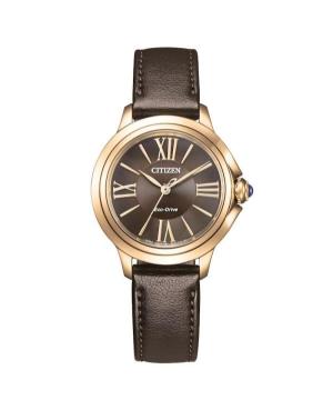 Women Classic Japan Eco-Drive Analog Watch CITIZEN EM1163-09X Brown Dial 30mm