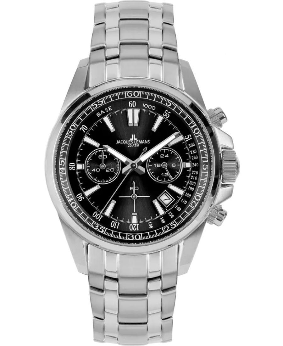 Men Klasické Diver Quartz Watch Chronograph JACQUES LEMANS 1-2117I Černá Dial 44mm