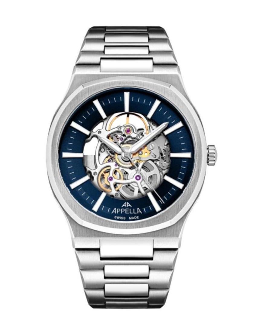 Men Classic Analog Luxury Swiss Watch Skeleton APPELLA Modrá Dial 24mm L12006.5115ASQ