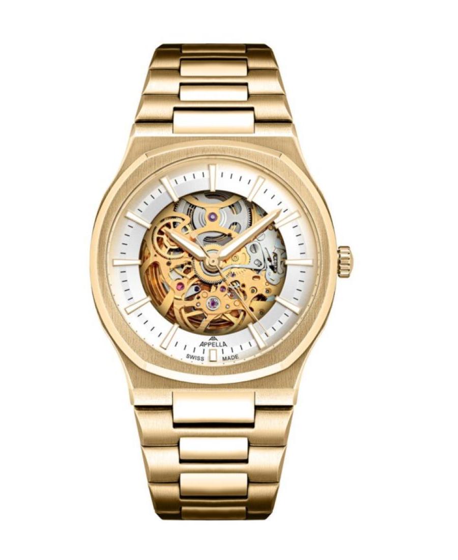 Men Classic Analog Luxury Swiss Watch Skeleton APPELLA Silver Dial 42mm L12006.1113AS